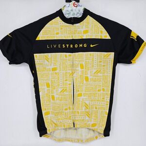 Livestrong‎ Cycling Jersey Mens XL Nike Yellow Black Short Sleeve AOP